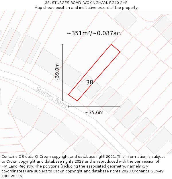 38, STURGES ROAD, WOKINGHAM, RG40 2HE: Plot and title map