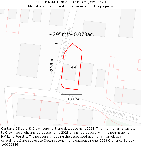 38, SUNNYMILL DRIVE, SANDBACH, CW11 4NB: Plot and title map