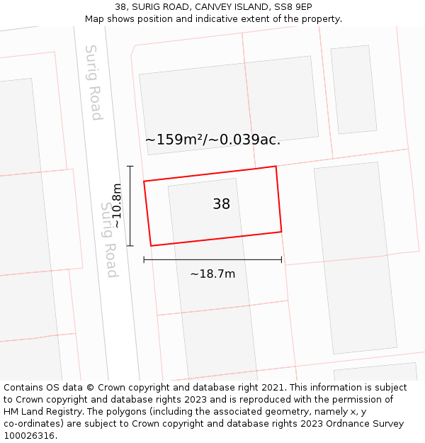 38, SURIG ROAD, CANVEY ISLAND, SS8 9EP: Plot and title map