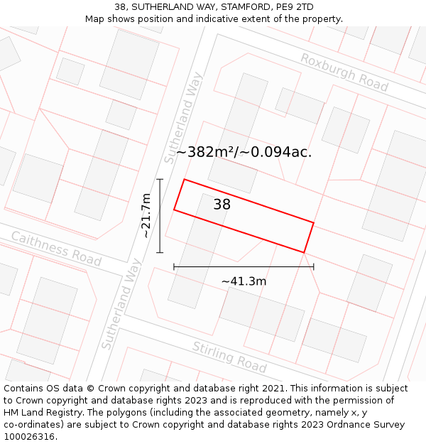 38, SUTHERLAND WAY, STAMFORD, PE9 2TD: Plot and title map