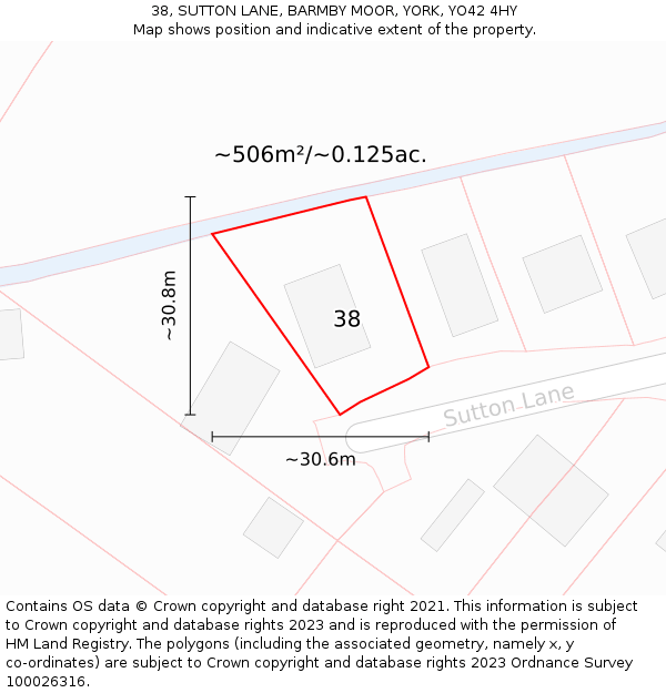 38, SUTTON LANE, BARMBY MOOR, YORK, YO42 4HY: Plot and title map