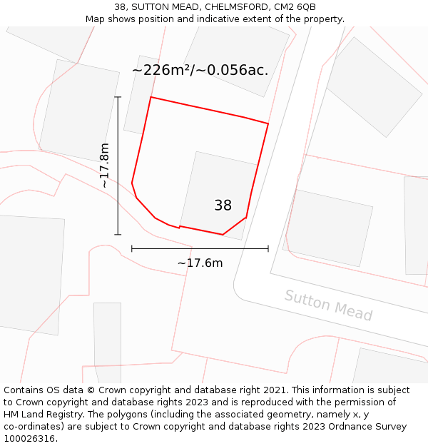 38, SUTTON MEAD, CHELMSFORD, CM2 6QB: Plot and title map