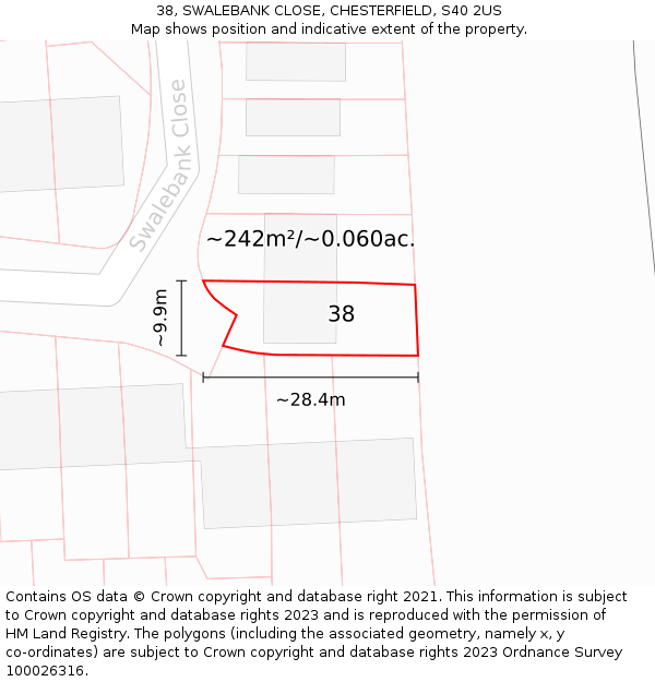 38, SWALEBANK CLOSE, CHESTERFIELD, S40 2US: Plot and title map