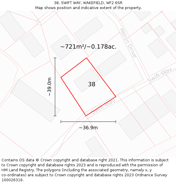 38, SWIFT WAY, WAKEFIELD, WF2 6SR: Plot and title map