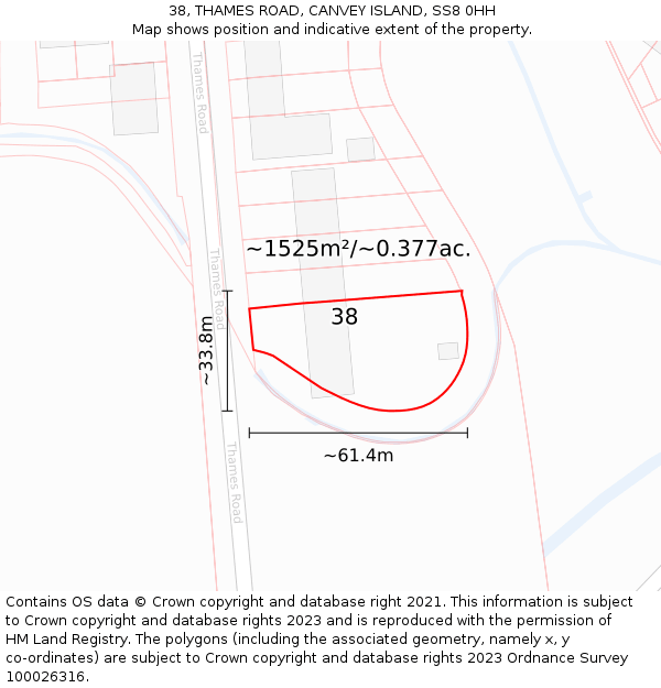 38, THAMES ROAD, CANVEY ISLAND, SS8 0HH: Plot and title map