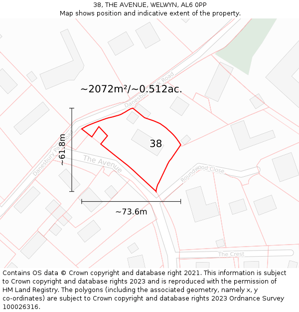 38, THE AVENUE, WELWYN, AL6 0PP: Plot and title map