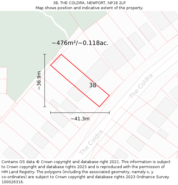 38, THE COLDRA, NEWPORT, NP18 2LP: Plot and title map