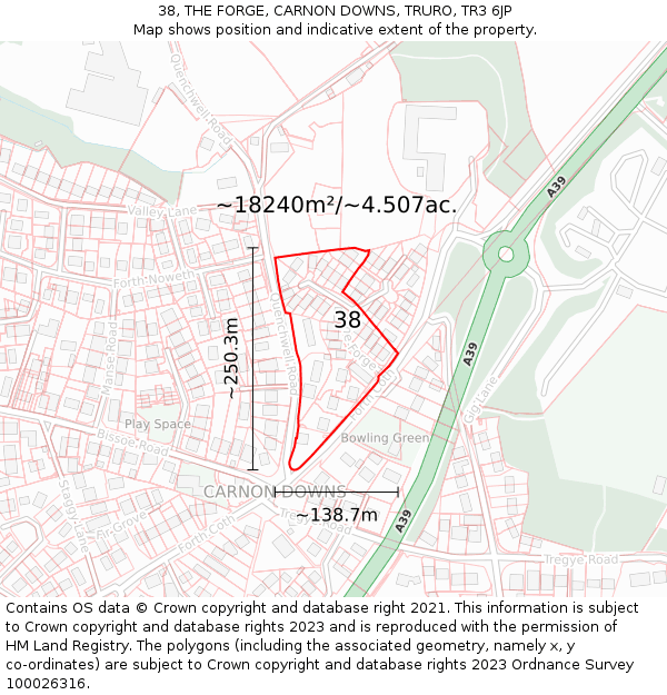 38, THE FORGE, CARNON DOWNS, TRURO, TR3 6JP: Plot and title map