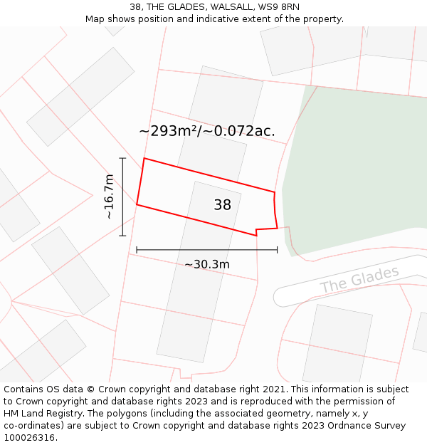 38, THE GLADES, WALSALL, WS9 8RN: Plot and title map