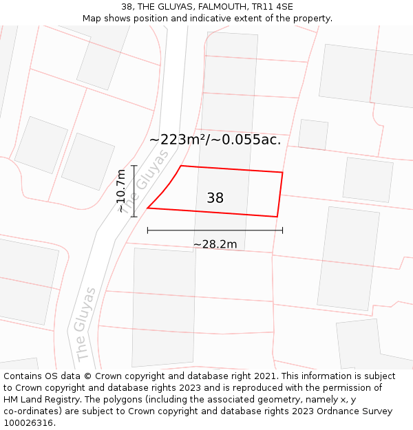 38, THE GLUYAS, FALMOUTH, TR11 4SE: Plot and title map