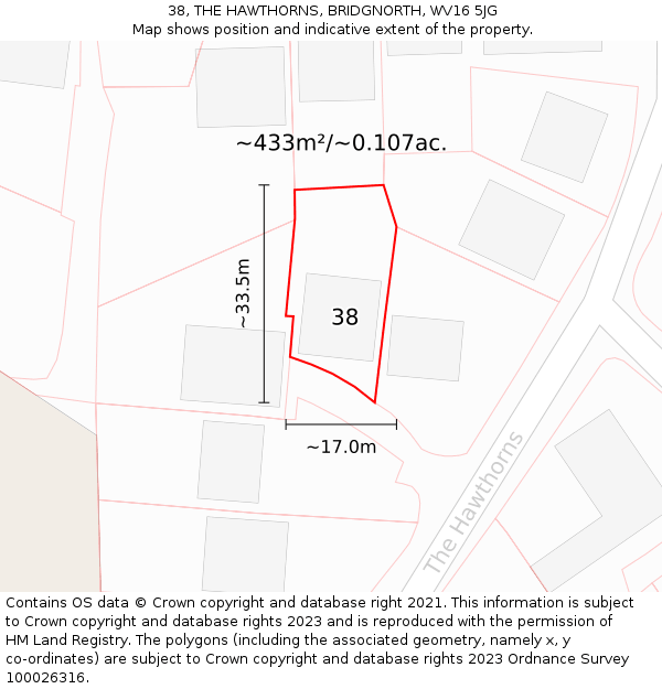 38, THE HAWTHORNS, BRIDGNORTH, WV16 5JG: Plot and title map