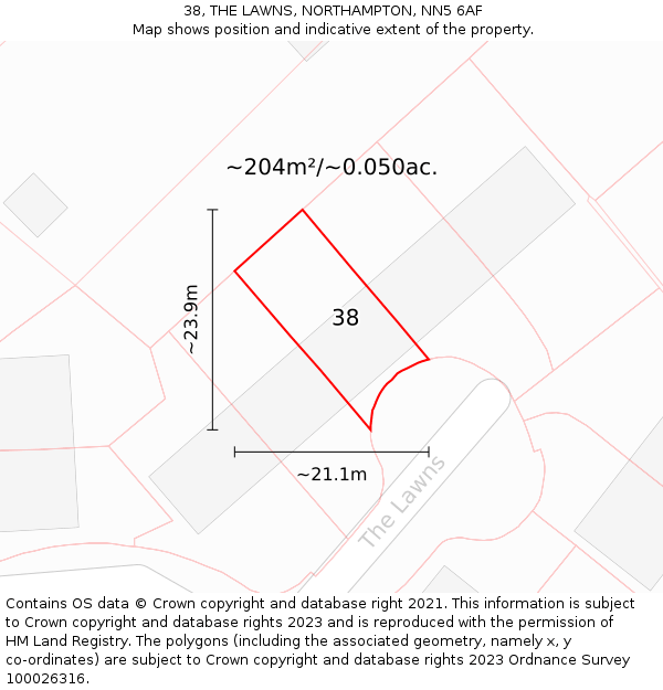 38, THE LAWNS, NORTHAMPTON, NN5 6AF: Plot and title map