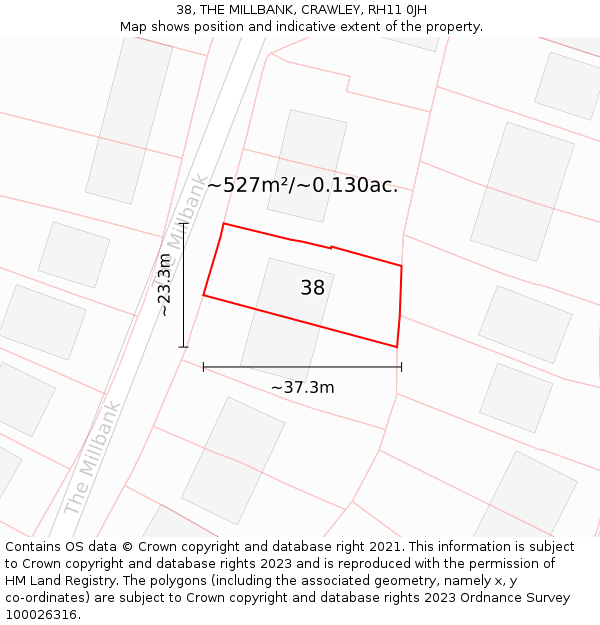 38, THE MILLBANK, CRAWLEY, RH11 0JH: Plot and title map