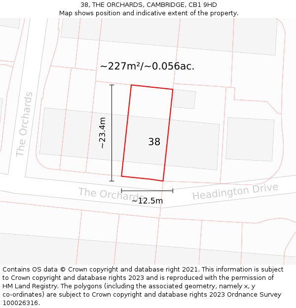 38, THE ORCHARDS, CAMBRIDGE, CB1 9HD: Plot and title map