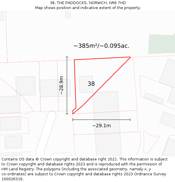 38, THE PADDOCKS, NORWICH, NR6 7HD: Plot and title map