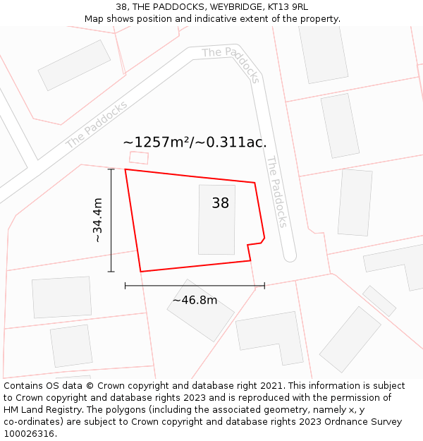 38, THE PADDOCKS, WEYBRIDGE, KT13 9RL: Plot and title map