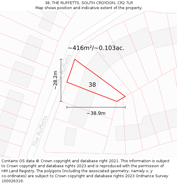 38, THE RUFFETTS, SOUTH CROYDON, CR2 7LR: Plot and title map