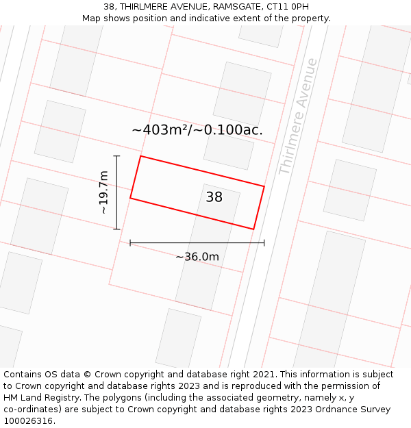 38, THIRLMERE AVENUE, RAMSGATE, CT11 0PH: Plot and title map