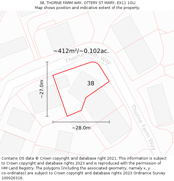 38, THORNE FARM WAY, OTTERY ST MARY, EX11 1GU: Plot and title map