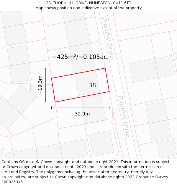 38, THORNHILL DRIVE, NUNEATON, CV11 6TD: Plot and title map