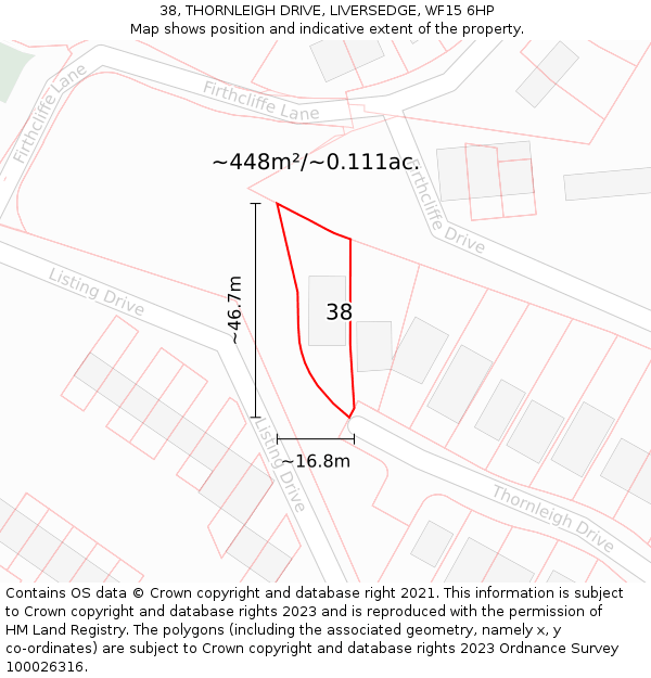 38, THORNLEIGH DRIVE, LIVERSEDGE, WF15 6HP: Plot and title map