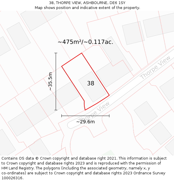 38, THORPE VIEW, ASHBOURNE, DE6 1SY: Plot and title map