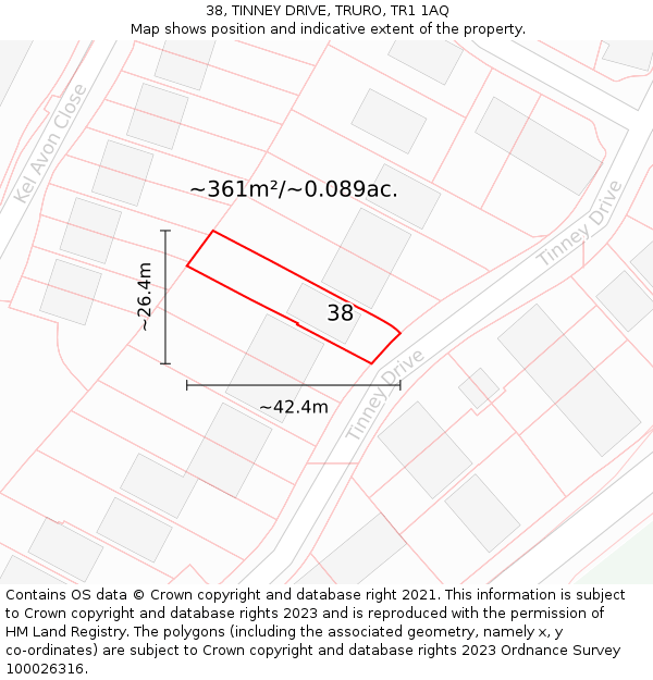 38, TINNEY DRIVE, TRURO, TR1 1AQ: Plot and title map