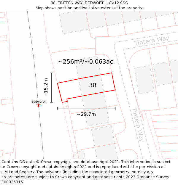 38, TINTERN WAY, BEDWORTH, CV12 9SS: Plot and title map