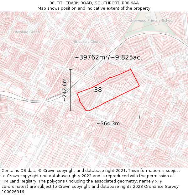 38, TITHEBARN ROAD, SOUTHPORT, PR8 6AA: Plot and title map