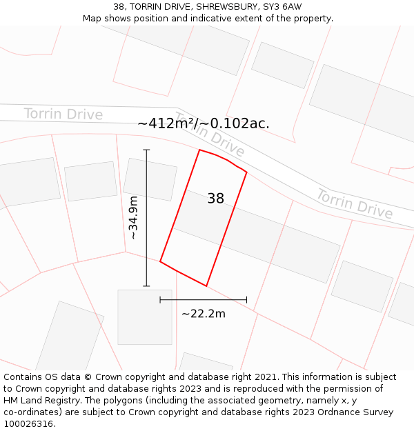 38, TORRIN DRIVE, SHREWSBURY, SY3 6AW: Plot and title map