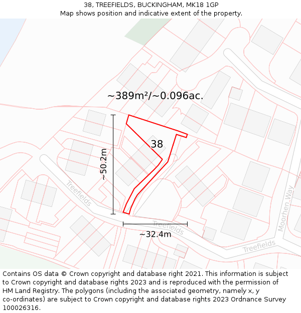 38, TREEFIELDS, BUCKINGHAM, MK18 1GP: Plot and title map