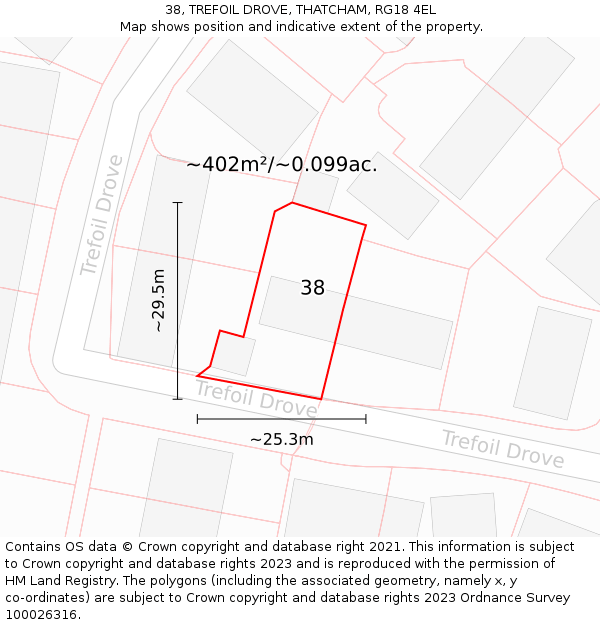 38, TREFOIL DROVE, THATCHAM, RG18 4EL: Plot and title map