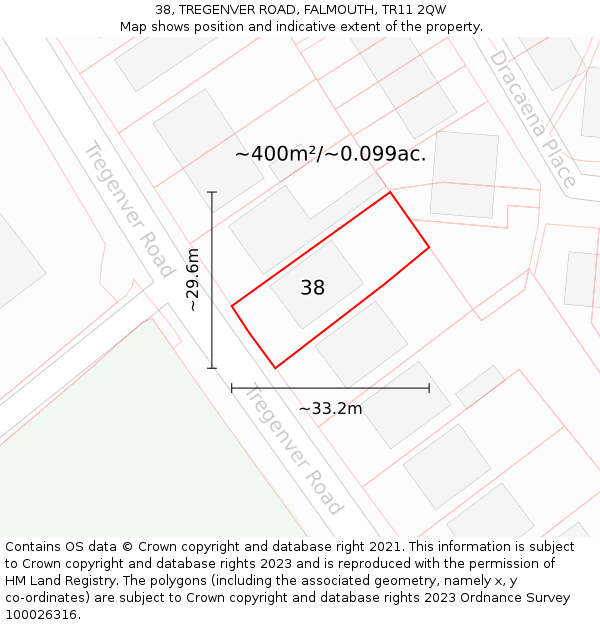 38, TREGENVER ROAD, FALMOUTH, TR11 2QW: Plot and title map