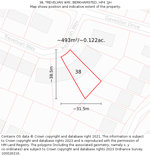 38, TREVELYAN WAY, BERKHAMSTED, HP4 1JH: Plot and title map