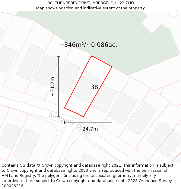 38, TURNBERRY DRIVE, ABERGELE, LL22 7UD: Plot and title map