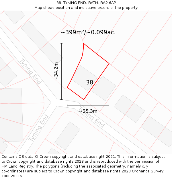 38, TYNING END, BATH, BA2 6AP: Plot and title map