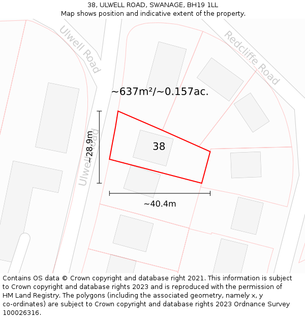 38, ULWELL ROAD, SWANAGE, BH19 1LL: Plot and title map