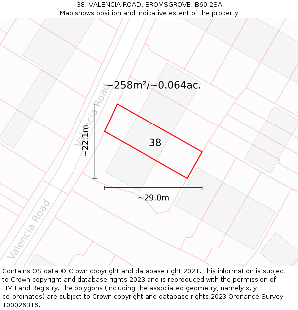 38, VALENCIA ROAD, BROMSGROVE, B60 2SA: Plot and title map