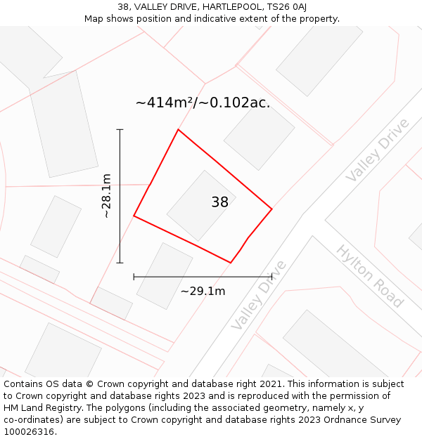 38, VALLEY DRIVE, HARTLEPOOL, TS26 0AJ: Plot and title map