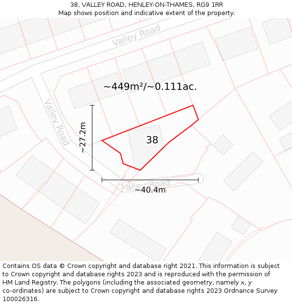 38, VALLEY ROAD, HENLEY-ON-THAMES, RG9 1RR: Plot and title map