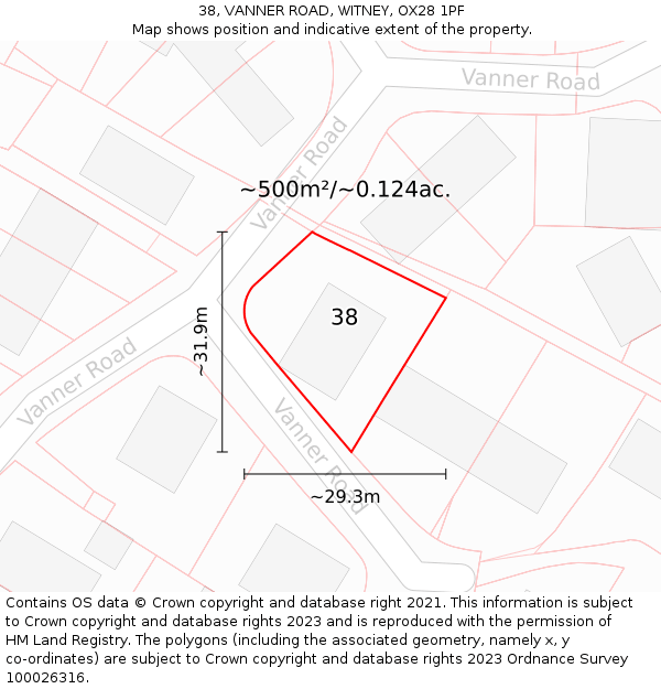 38, VANNER ROAD, WITNEY, OX28 1PF: Plot and title map