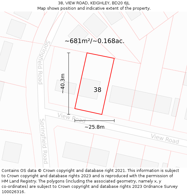 38, VIEW ROAD, KEIGHLEY, BD20 6JL: Plot and title map