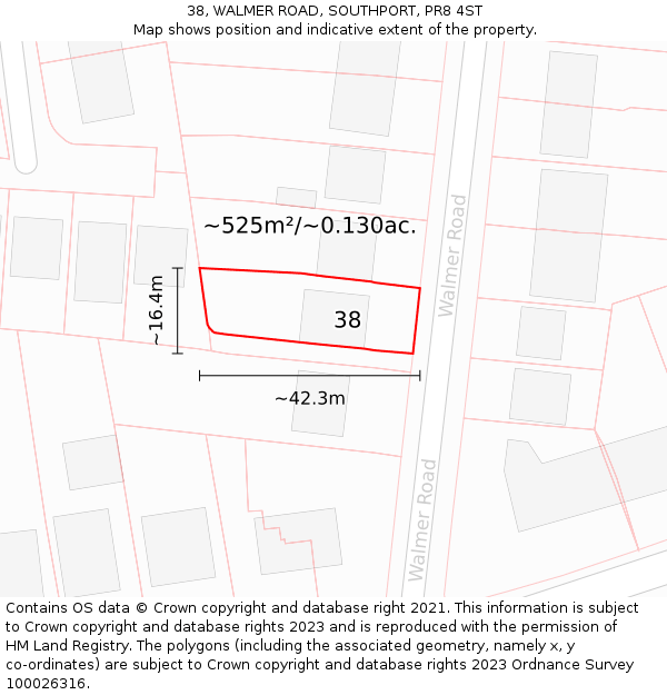 38, WALMER ROAD, SOUTHPORT, PR8 4ST: Plot and title map