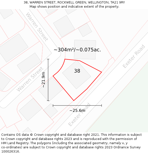 38, WARREN STREET, ROCKWELL GREEN, WELLINGTON, TA21 9RY: Plot and title map