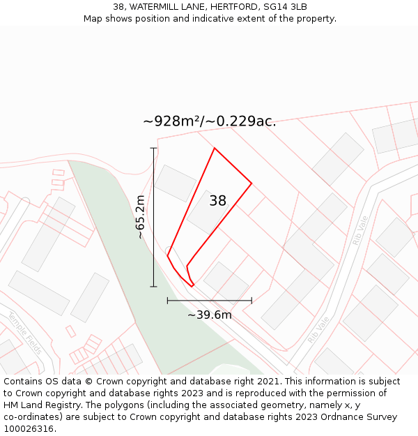 38, WATERMILL LANE, HERTFORD, SG14 3LB: Plot and title map