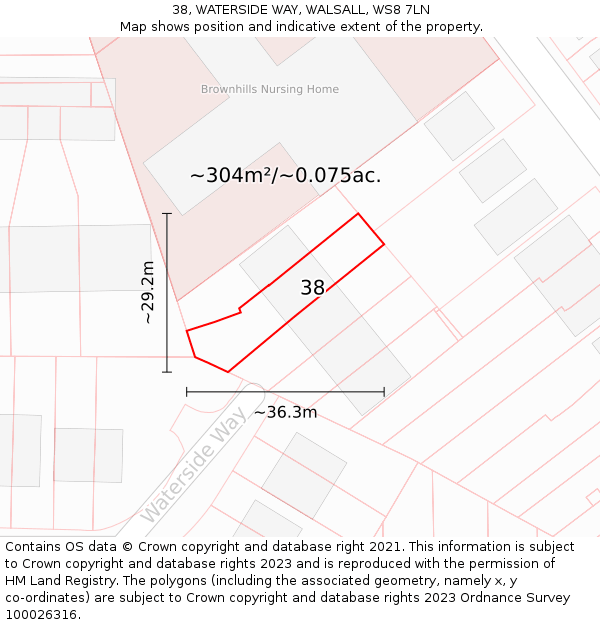 38, WATERSIDE WAY, WALSALL, WS8 7LN: Plot and title map