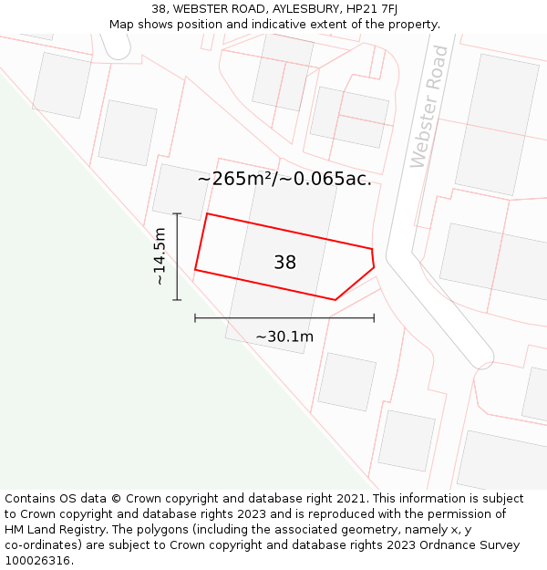 38, WEBSTER ROAD, AYLESBURY, HP21 7FJ: Plot and title map
