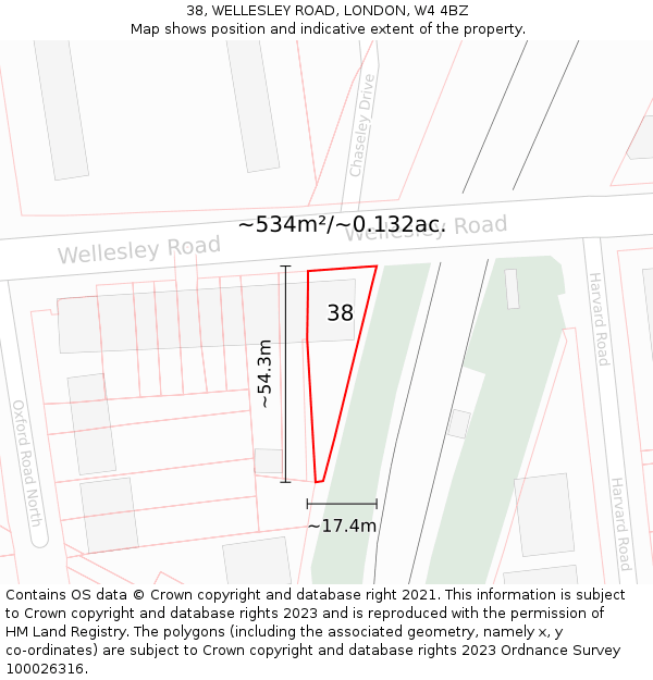38, WELLESLEY ROAD, LONDON, W4 4BZ: Plot and title map