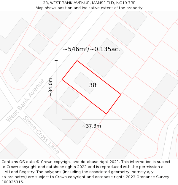 38, WEST BANK AVENUE, MANSFIELD, NG19 7BP: Plot and title map