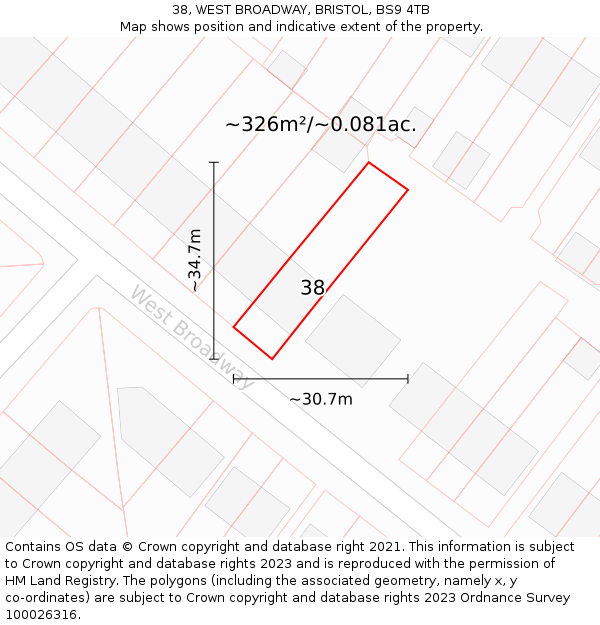38, WEST BROADWAY, BRISTOL, BS9 4TB: Plot and title map